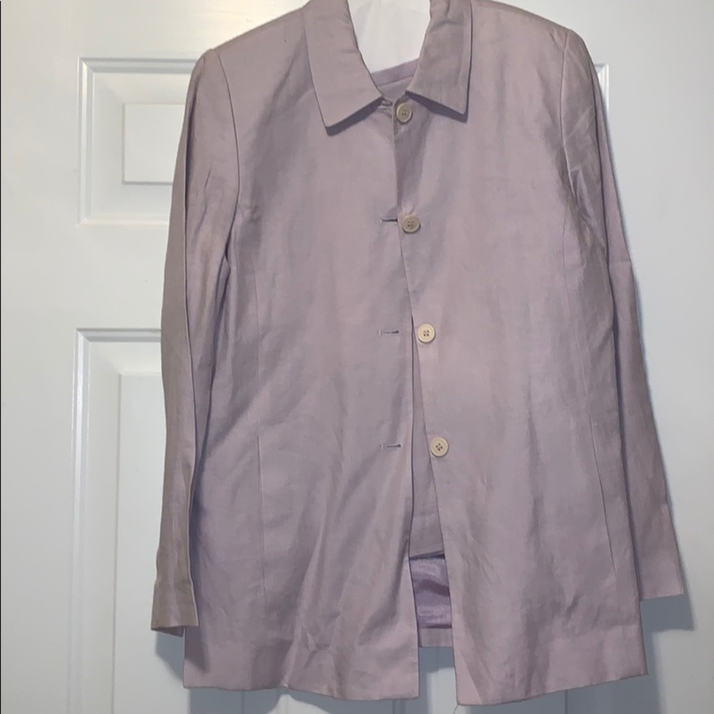 Amanda Smith 100% Linen Skirt Suit Sz 8 Lavender 2pc Career Office Business Set